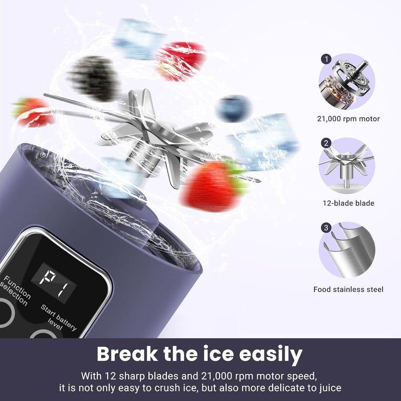 pakay Portable Blender Personal Electric USB，500ML Portable juicer Shakes and Smoothies Blender，Small Blenders，Mixing，Compact、Convenient and Versatile (Purple) - Image 3